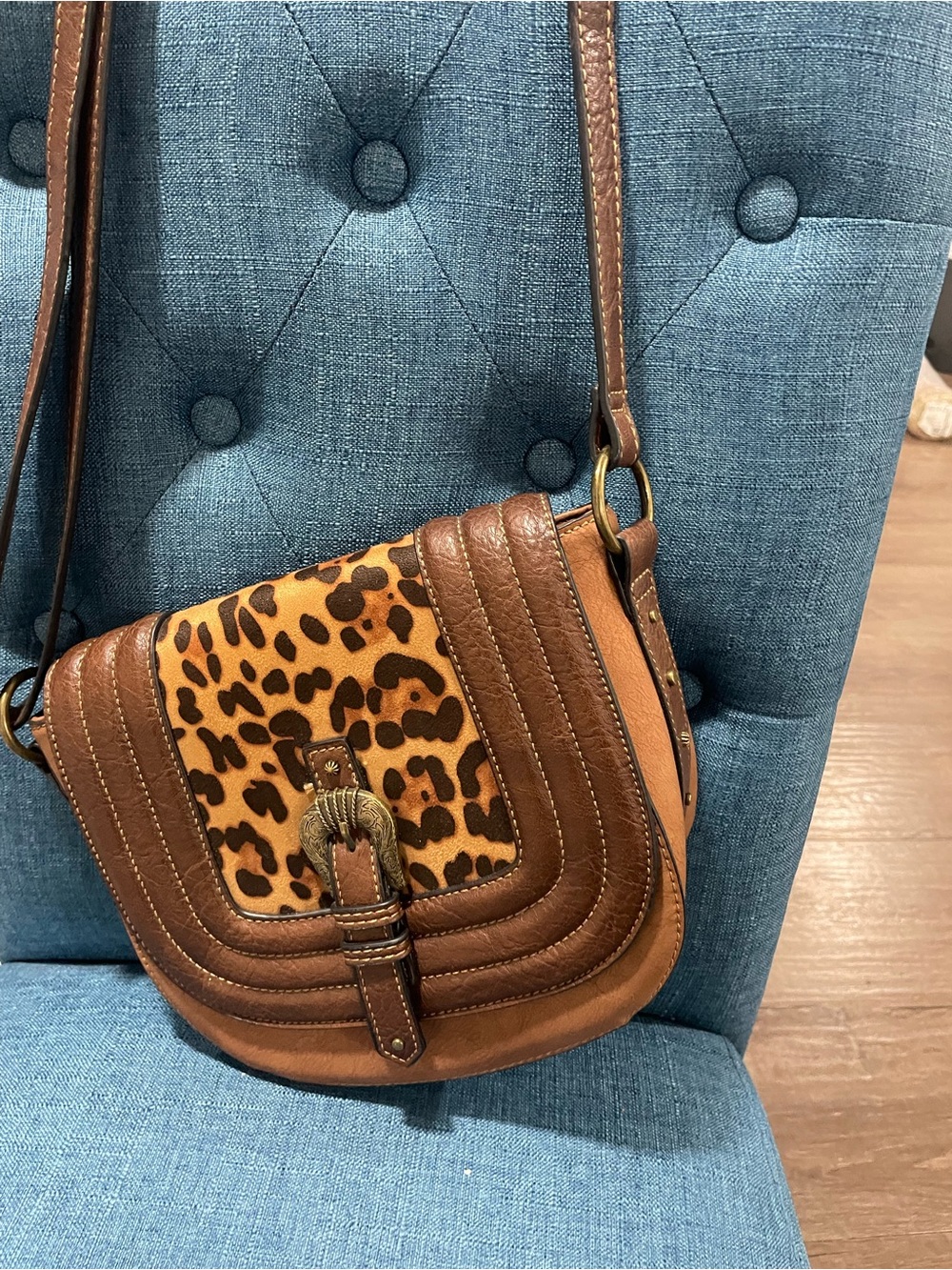 Justin Boots Brown Leopard Print Crossbody Bag